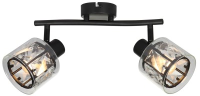 Elmo - listwa 2 płomienna czarny mat  Klosze: 1 metal/kryształ; 2 - przeroczysty